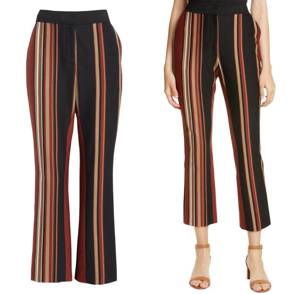 Tory Burch Stripe Button Detail Knit Pants size 8 Multi Stripe Wool crop M